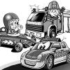 Rennautos, Feuerwehr und Polizei