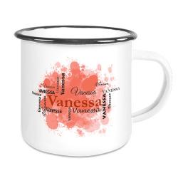 Individueller Emaillebecher mit Namen in verschiedenen Schriftarten 