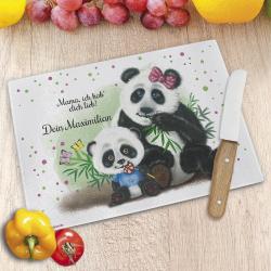 Bedrucktes Frühstücksbrett / Glasschneidebrett Mama und Sohn - personalisiert 