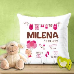 Personalisiertes Kissen zur Geburt für Mädchen - mit Namen und Daten 