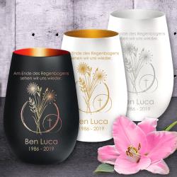 Individuelles Windlicht/Gedenklicht zum Gedenken an eine geliebte Person 