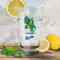 Trinkglas / Saftglas für Kinder mit Dino und Namen bedruckt 