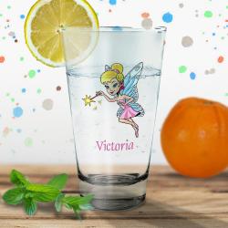 Trink-/Saftglas für Mädchen mit einer Fee und Wunschnamen bedruckt 