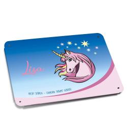 Personalisiertes Namens- Blechschild für Kinder mit Einhorn Größe 20 x 30 cm