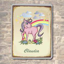Blechschild im Einhorn-Look mit Namen bedrucken Größe 30 x 40 cm