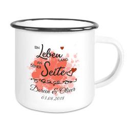 Emaillebecher Ein Leben lang ... mit Namen und Datum 