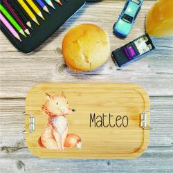 Lunchbox Edelstahl mit Bambusdeckel und deinem Namen bedruckt mit 2 Trennstegen