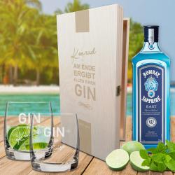 Individuelles GIN Set mit 2 Gläsern in Holzbox inkl. GIN Flasche