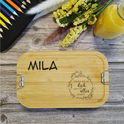 Bambus Brotdose bedruckt mit deinem Namen und Spruch ohne Trennsteg