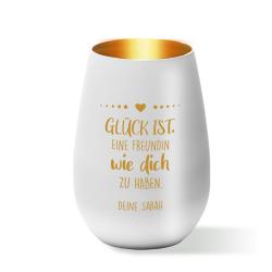 Windlicht für die beste Freundin mit Wunschtext graviert Weiß-Gold