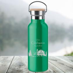 Isolierflasche mit Bambusdeckel 0,5 l in 3 Farben für deinen Glühwein grün