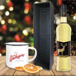 Glühwein-Geschenk-Set mit Namen personalisiert mit weißem Glühwein