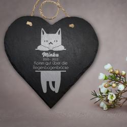 Schieferherz Trauer mit individueller Gravur für deine Katze 