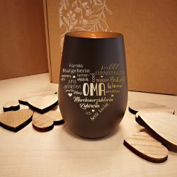 Windlicht als Geschenk für deine Oma mit Eigenschaften graviert Schwarz-Gold