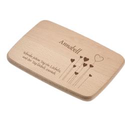 Frühstücksbrettchen Holz mit Herzen und Gravur 