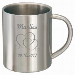 Edelstahltasse Herzen mit Namensgravur 