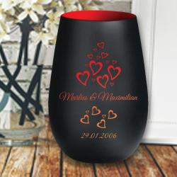 Windlicht Weiß-Gold/Silber oder Schwarz-Gold/Rot graviert zur Hochzeit Schwarz-Rot