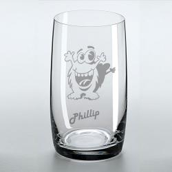 Saftglas mit lustigem Monster und graviertem Namen 