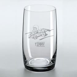 Saftglas mit schönem Rennauto und graviertem Namen 