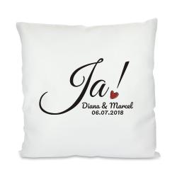 Personalisierbares Geschenk "JA" Hochzeitskissen mit Namen 