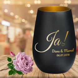 Windlicht zur Hochzeit mit individueller Gravur Schwarz-Gold
