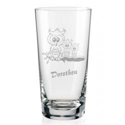 Leonardo Saftglas mit Eulenmotiv und Namen graviert 