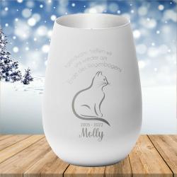 Graviertes Trauerlicht für deine Katze mit Namen und Datum weiß silber