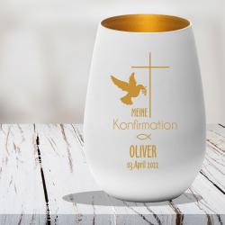 Windlicht zur Konfirmation / Komunion / Firmung mit individueller Gravur 