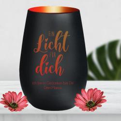 Individuell graviertes Windlicht / Glückslicht mit Wunschtext als Geschenkidee Schwarz-Rot