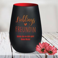 Personalisiertes Windlicht für die beste Freundin mit Wunschtext Schwarz-Rot