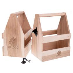 Männerhandtasche, Flaschenträger, Biertragerl Holz mit Logo 