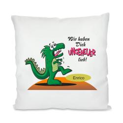Lustiges Kissen mit Monster und Namen bedruckt 