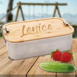 Brotdose Edelstahl Bambus mit Namen ohne Trennsteg