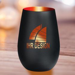 Windlicht / Teelicht / Kerzenhalter mit eigenem Logo / Design schwarz-rot | Gravur
