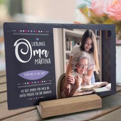 Schieferplatte mit Wunschtext und Foto für die Oma bedruckt 