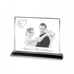Glasfoto mit Gravur Liebesmotiv Liebe & Freundschaft