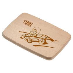 Frühstücksbrett mit Rennauto und Namen graviert 