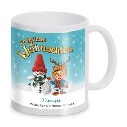 Schneemann Weihnachts-Tasse mit Namen personalisiert 