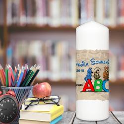 Kerze zum Schulanfang / Einschulung mit Namen bedruckt 