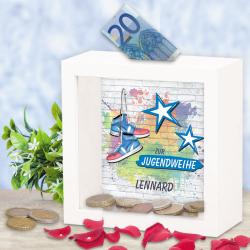 Bilderrahmen Spardose zur Jugendweihe personalisiert bedruckt 