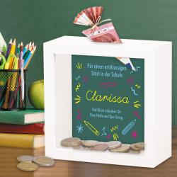 Bilderrahmen Spardose zur Einschulung individuell bedruckt 