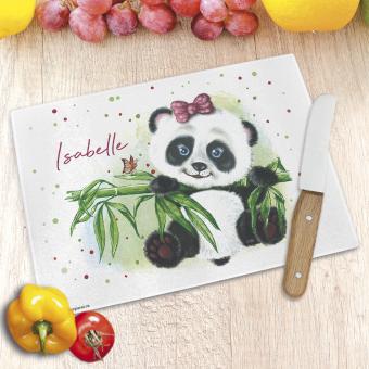 Frühstücksbrett / Glasschneidebrett Panda für Mädchen mit Namen bedruckt 