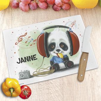 Panda Frühstücksbrett / Glasschneidebrett für Jungs bedruckt 