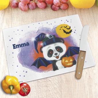 Panda Frühstücksbrett / Glasschneidebrett Halloween - personalisiert 