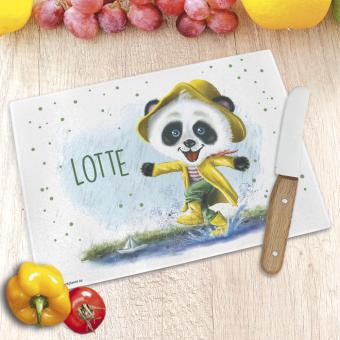 Frühstücksbrett / Glasschneidebrett Panda personalisiert mit Namen 