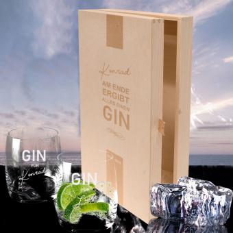 Individuelles GIN Set mit 2 Gläsern in Holzbox ohne GIN Flasche