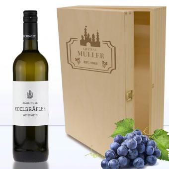 Holzbox für Wein-und Sekt- Geschenke mit Namen 3er Wein-Motive