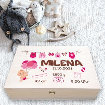 Bedruckte Erinnerungsbox mit Geburtsdaten für Mädchen 