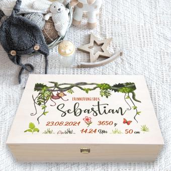 Individuell bedruckte Erinnerungsbox "Dschungel" für Kind & Baby 