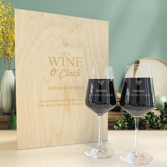 Rotwein-Geschenk-Set mit Gravur IT'S WINE O'CLOCK 